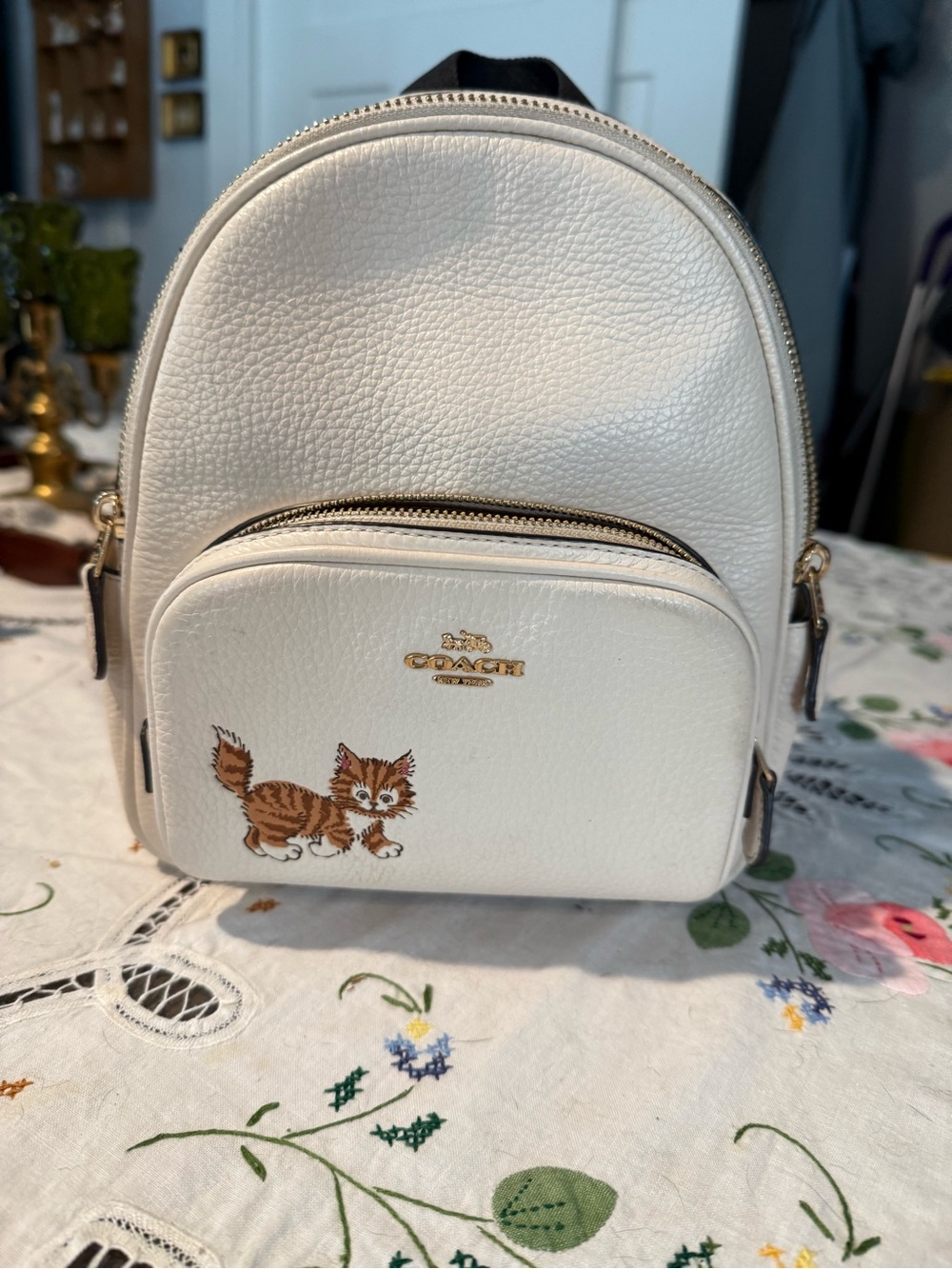 Coach NWOT Mini Court Leather Backpack W/ Dancing Kitten